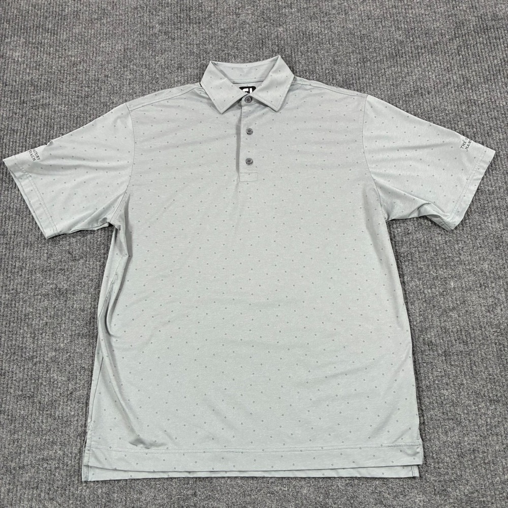 FootJoy FJ Mens Golf Polo Shirt Size Large Gray Logo Print Short Sleeve